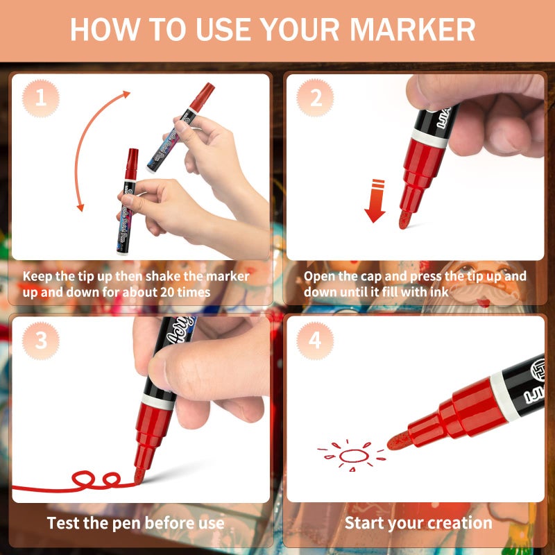 IJIANG Acrylic Paint Pens for Rock Painting Outdoor Waterproof Paint Markers Tire Pen, Water-Based Eco-Friendly Non-Toxic Anti - UV, Bright Long-Lasting Strong Coverage, 12 Colors - Image 5